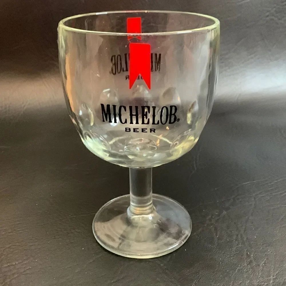 Michelob Clear Glass Vintage Logo Thumbprint 16 Ounces Red Black Draft Beer Mug